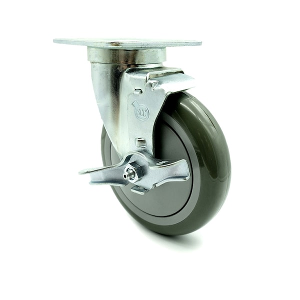 Service Caster SCC - 5" x 1.25" Gray Polyurethane Wheel Swivel Caster w/Brake - 350lbs/Caster SCC-20S514-PPUB-TLB-TPU1 - main
